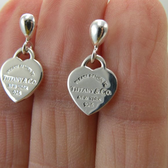 NEW Mini Heart Teardrop Stud Earrings Return to Tiffany & Co Solid 925 Silver - Picture 10 of 15